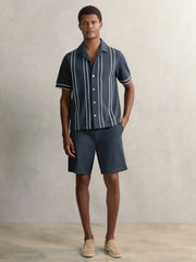 Piped-Stripe Cuban-Collar Shirt in Airforce Blue