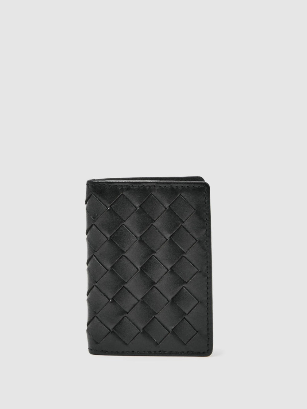 Leather Large Lattice-Effect Cardholder in Black