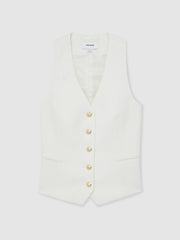 Single-Breasted Twill Waistcoat With Wool in White