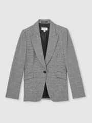 Petite Single-Breasted Check Suit Blazer in Grey
