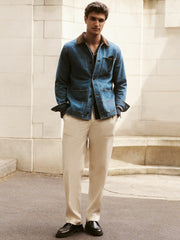 Lyocell Cotton Wide Utility Trousers in Ecru