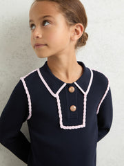 3-9 yrs Piped Knitted Collar Top in Navy