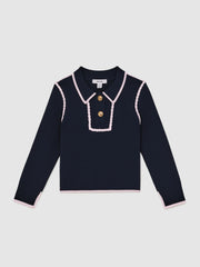 9-13 yrs Piped Knitted Collar Top in Navy