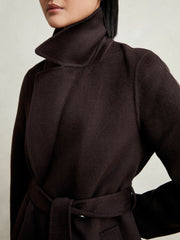 Double-Breasted Blindseam Coat Wool-Blend in Aubergine