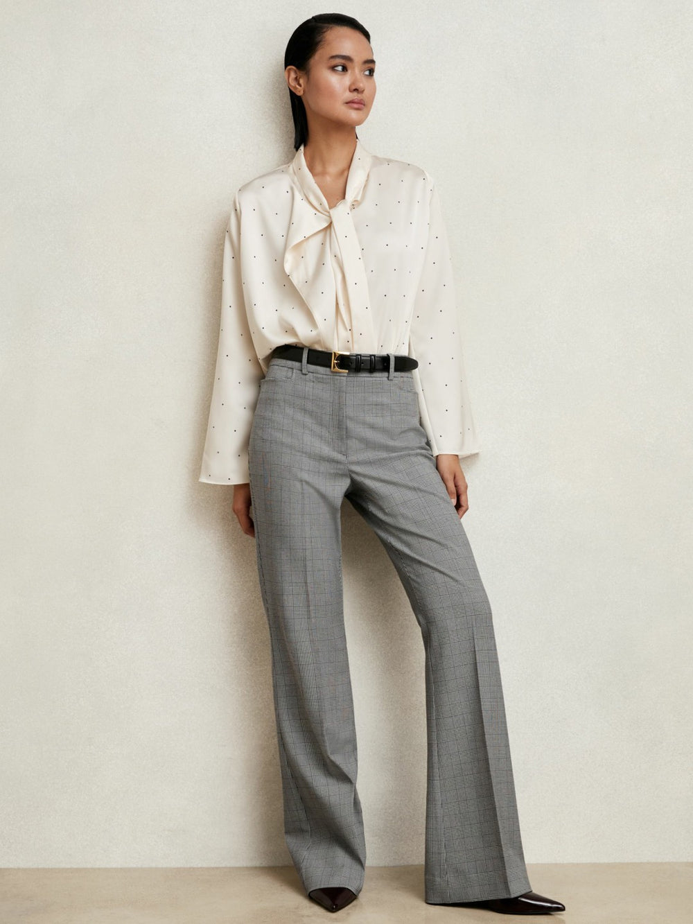 Check Flared Suit Trousers in Grey