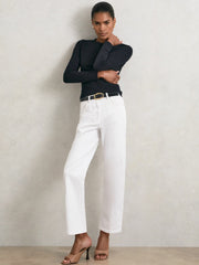 Cotton Crew-Neck Long-Sleeve T-Shirt With Stretch in Black