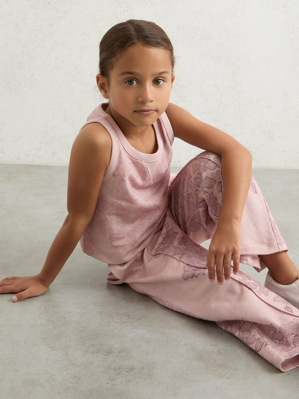 9-13 yrs Cotton Floral Vest and Joggers Set in Pink Print