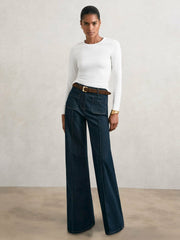 Cotton Crew-Neck Long-Sleeve T-Shirt With Stretch in White