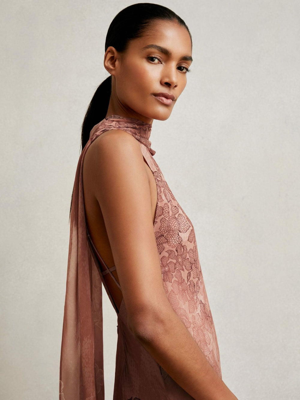 Petite Chiffon Floral Cape Maxi Dress in Pale Pink