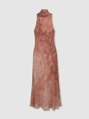 Petite Chiffon Floral Cape Maxi Dress in Pale Pink