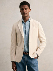 Slim Fit Single Breasted Textured Blazer with Cotton in Stone