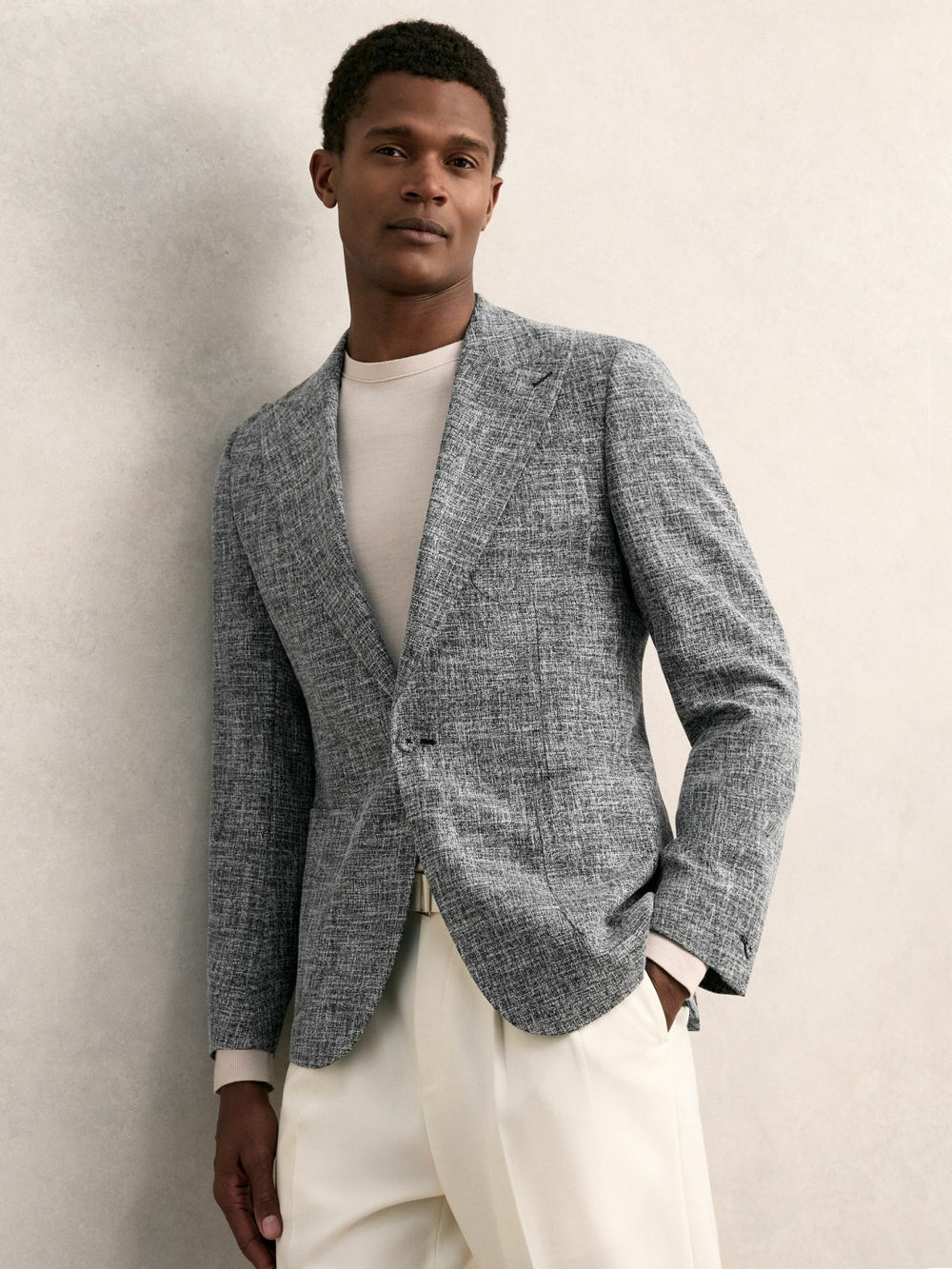 Single-Breasted Textured Mélange Blazer Slim-Fit in Navy Melange