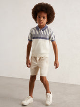 3-9 yrs Cotton Stripe Knit Half-Zip Polo Shirt in Off White/ Airforce Blue