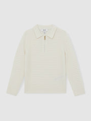 3-9 yrs Wool Waffle-Knit Half-Zip Polo Shirt in Off White