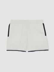 9-12 yrs Tipped Knit Stitch-Detail Shorts in White/Navy