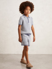 9-13 yrs Cotton-Blend Knitted Stripe Shorts in Blue/White