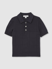 9-13 yrs Stitch-Detail Press-Stud Polo Shirt in Navy Blue