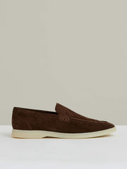 Suede Slip-On Loafers in Chocolate Brown