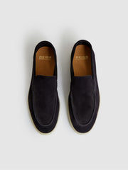 Suede Slip-On Loafers in Navy