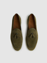 Suede Tassel Loafers in Moss Green
