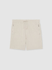 Cotton-Blend Stripe Drawstring Shorts in Ecru/Taupe Brown