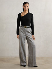 Wool-Blend Asymmetric Knit Top in Black