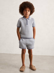 13-14 yrs Knitted Stripe Half-Zip Polo Shirt in Blue/White