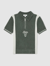 13-14 yrs Chenille Tipped Motor Cars Polo Shirt in Dark Sage Green/White
