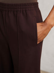 Petite Wide Leg Elasticated Waist Trousers in Burgundy