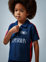 9-13 yrs Superman Towelling Polo Shirt in Blue/Red