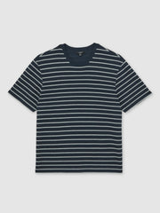 Cotton Textured Stripe T-Shirt in White/Navy