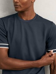 Textured Crew-Neck Tipped T-Shirt in Airforce Blue