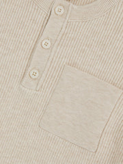 13-14 yrs Cotton-Blend Rib-Knit Henley Top in Oatmeal Melange