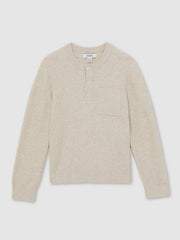 3-9 yrs Cotton-Blend Rib-Knit Henley Top in Oatmeal Melange