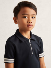 3-9 yrs Textured Half Zip Polo Shirt in Navy Blue