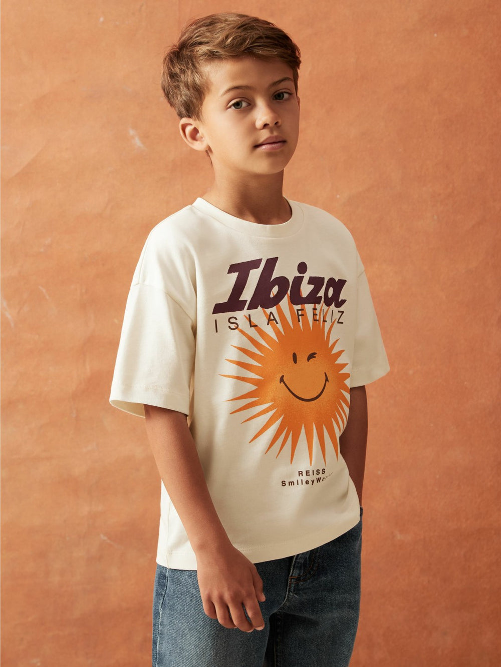 9-13 yrs SmileyWorld Sun Motif T-Shirt in Off White