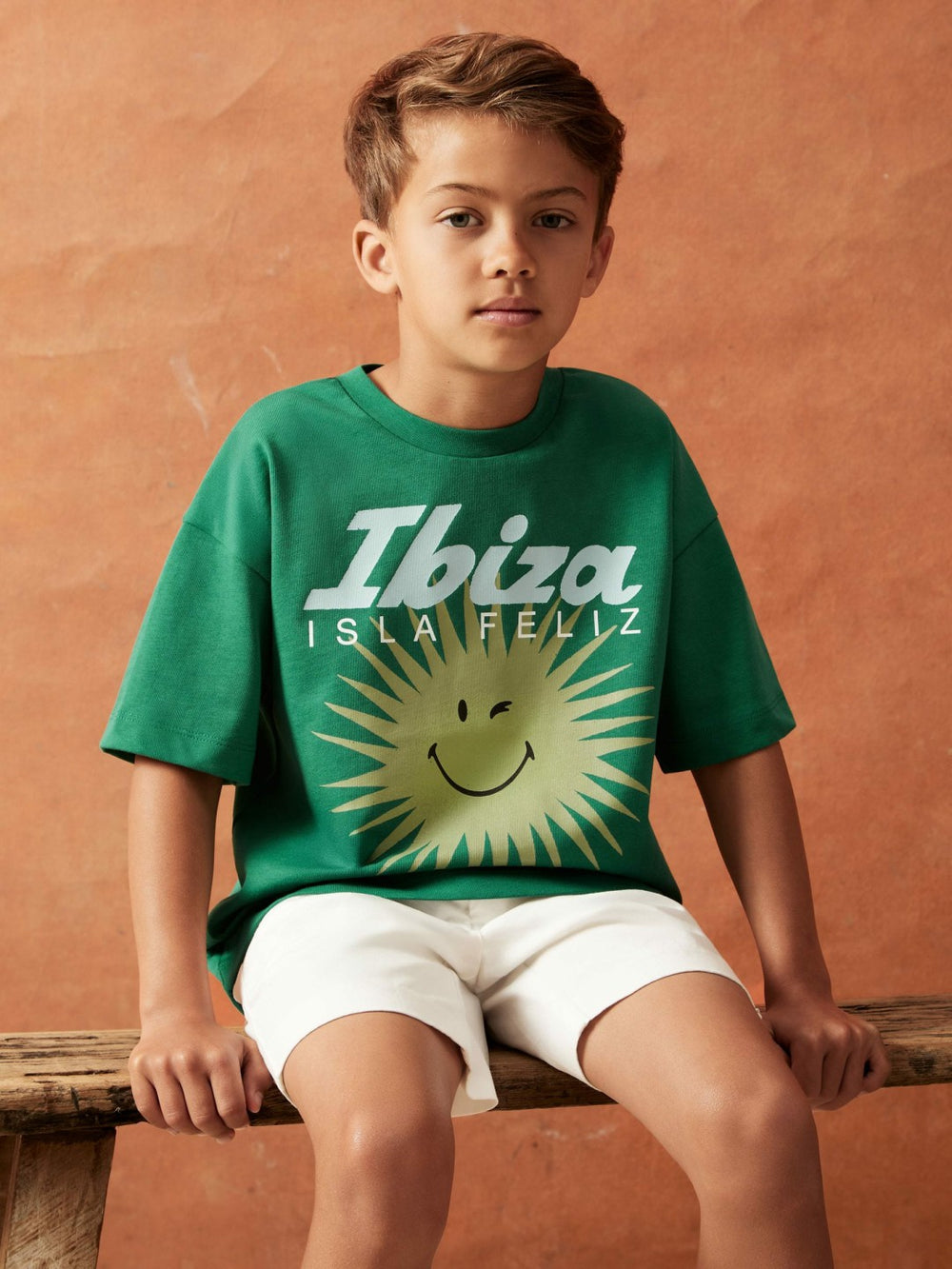 9-13 yrs SmileyWorld Sun Motif T-Shirt in Bright Green