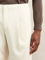 Tapered Drawstring Tailored Trousers in Ecru