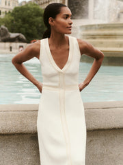 Craft-Stitch Knitted Midi Dress in Ivory