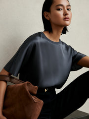 Silk Short-Sleeve Top in Blue