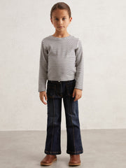 3-9 yrs Cotton Pointelle Long Sleeve Top in Navy/White
