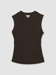 Ribbed Ruched Waist Vest in Chocolate