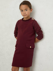 13-14 yrs Button-Detail Sleeveless Shift Dress in Berry