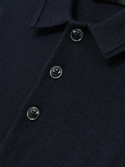 Merino Wool Long-Sleeve Polo Shirt in Navy