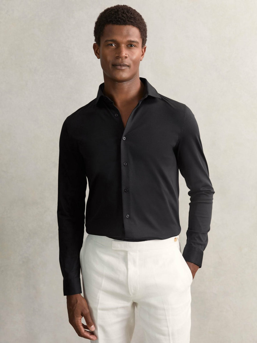 Cotton-Jersey Button-Through Shirt in Black