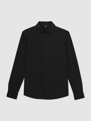 Cotton-Jersey Button-Through Shirt in Black