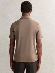 Cotton Short-Sleeve Polo Shirt in Taupe Brown