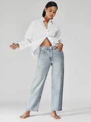 Petite Mid-Rise Straight-Leg Jeans in Pale Blue
