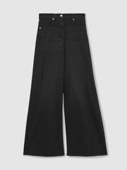 Petite Stretch-Cotton Wide-Leg Jeans in Black