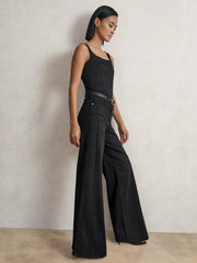 Petite Stretch-Cotton Wide-Leg Jeans in Black